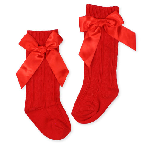 baby girl red socks knee high with bow