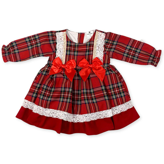 baby girl red tartan dress with bows