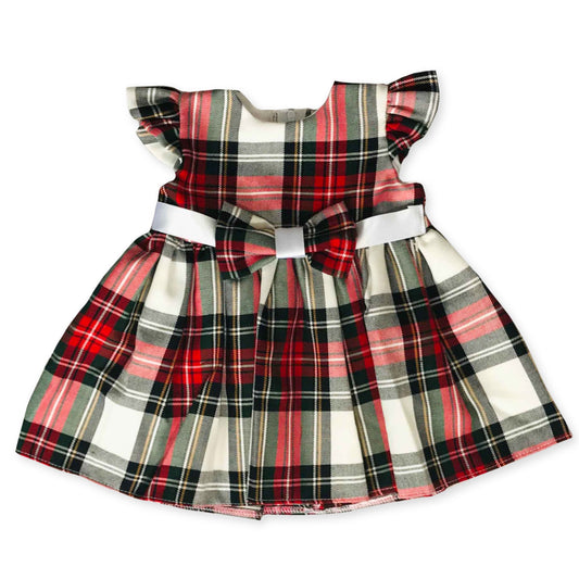 baby girls white and red tartan dress