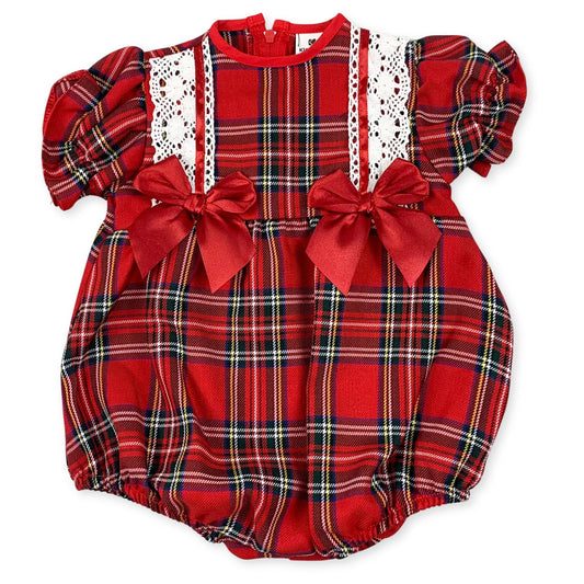 baby girl red tartan romper
