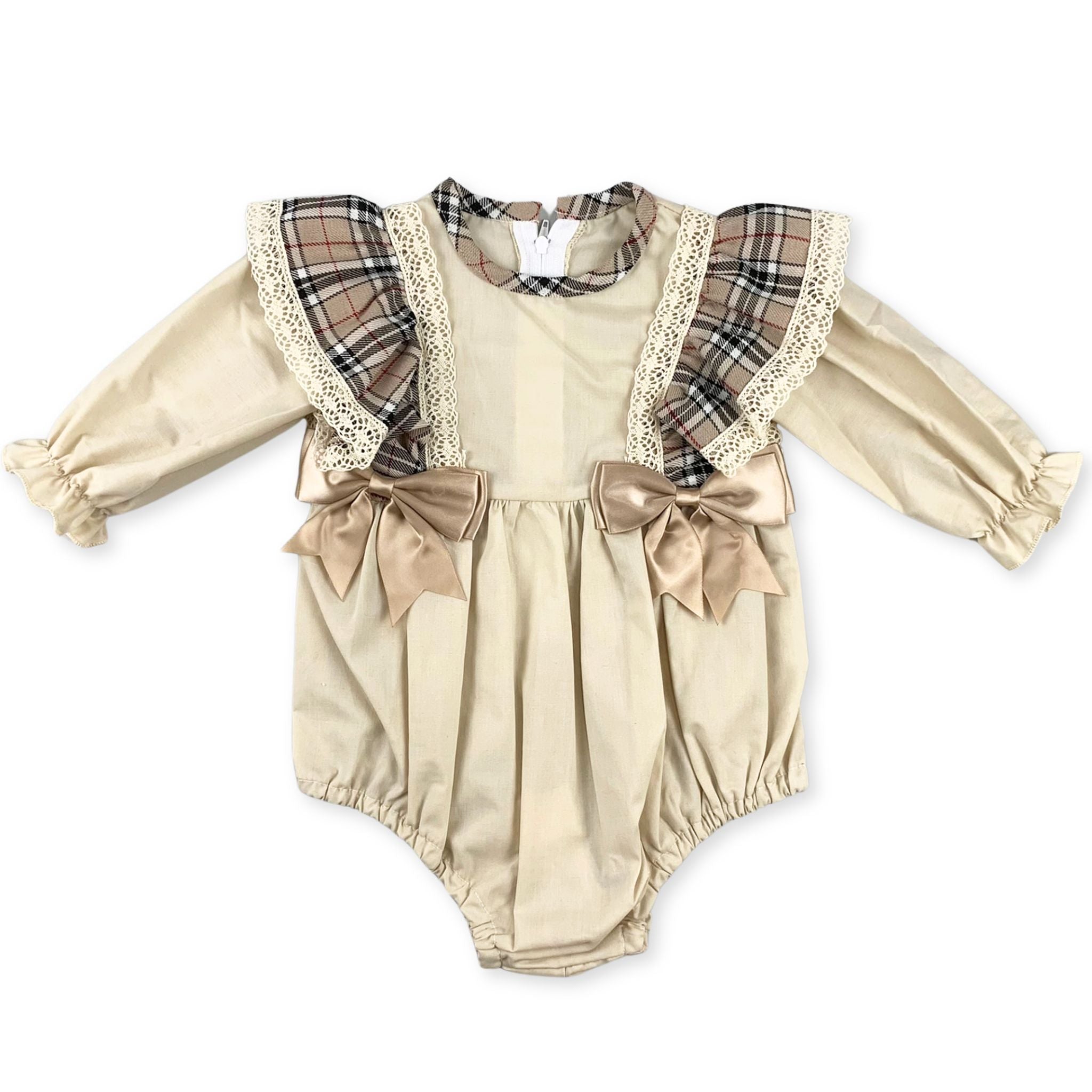 beige baby girl christmas romper