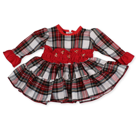 baby girls whiet red tartan dress