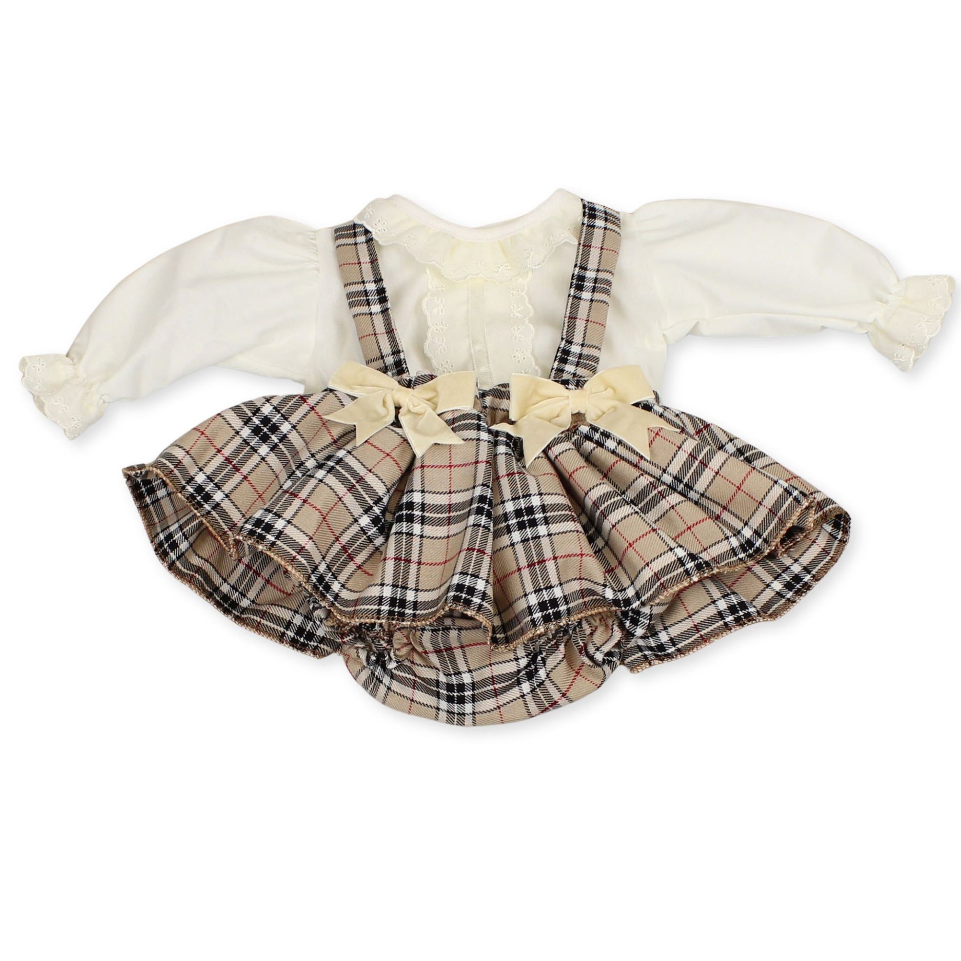 baby girls beige tartan outfit