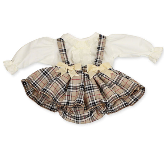 baby girls beige tartan outfit