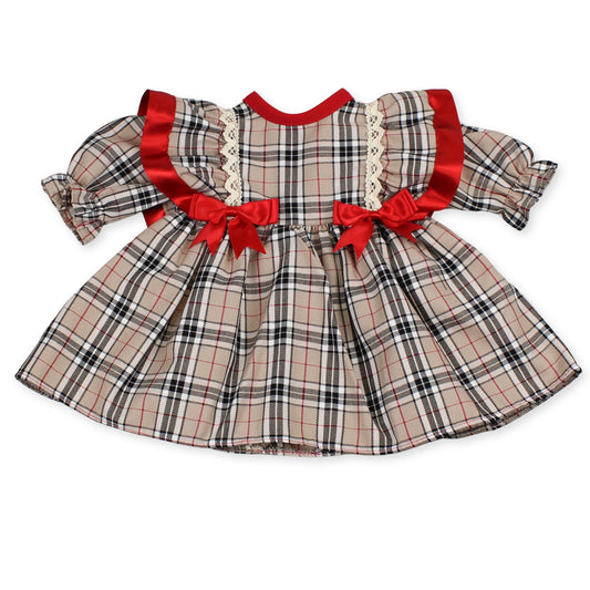 Baby girls beige tartan x mas dress
