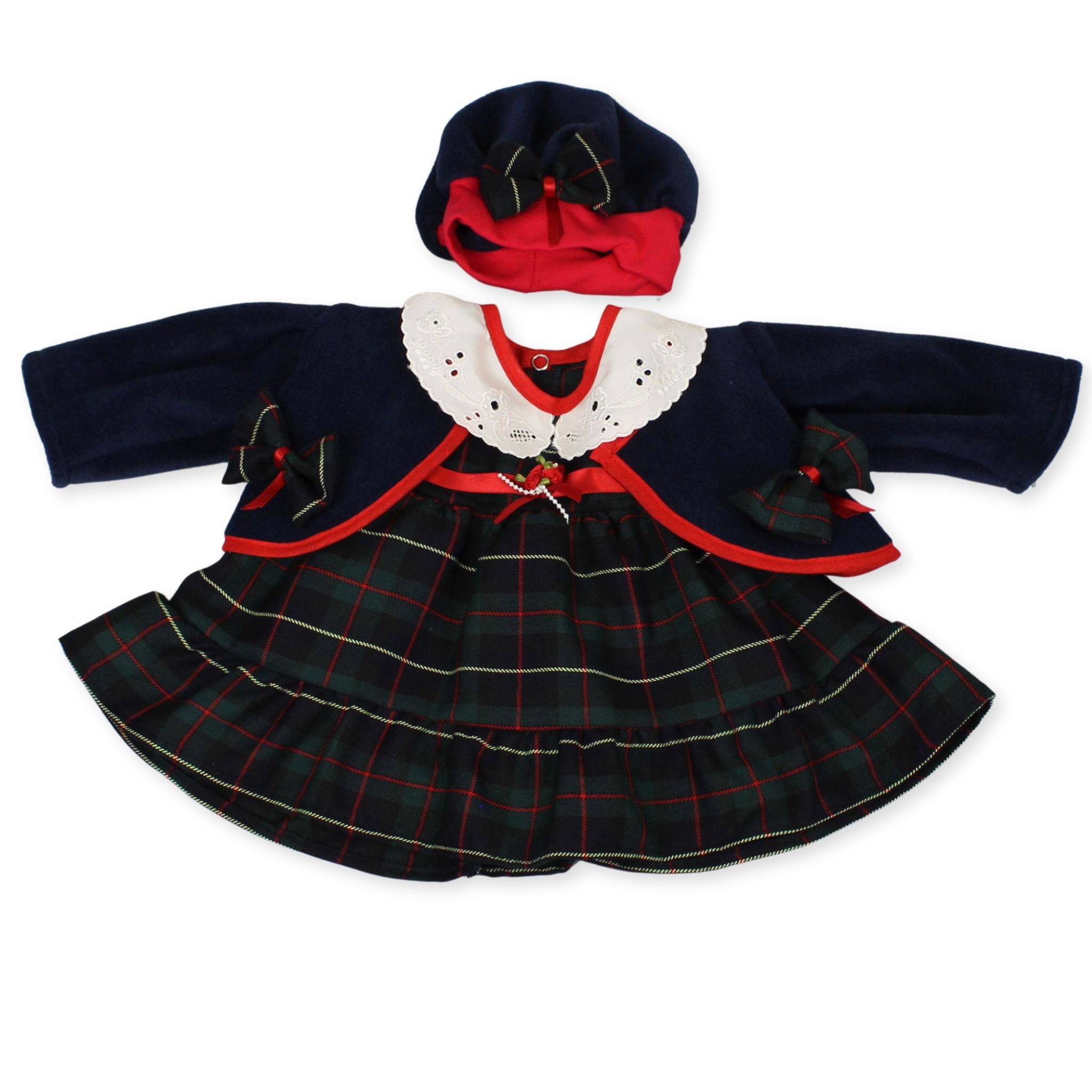 baby girls navy and green tartan dress outfit