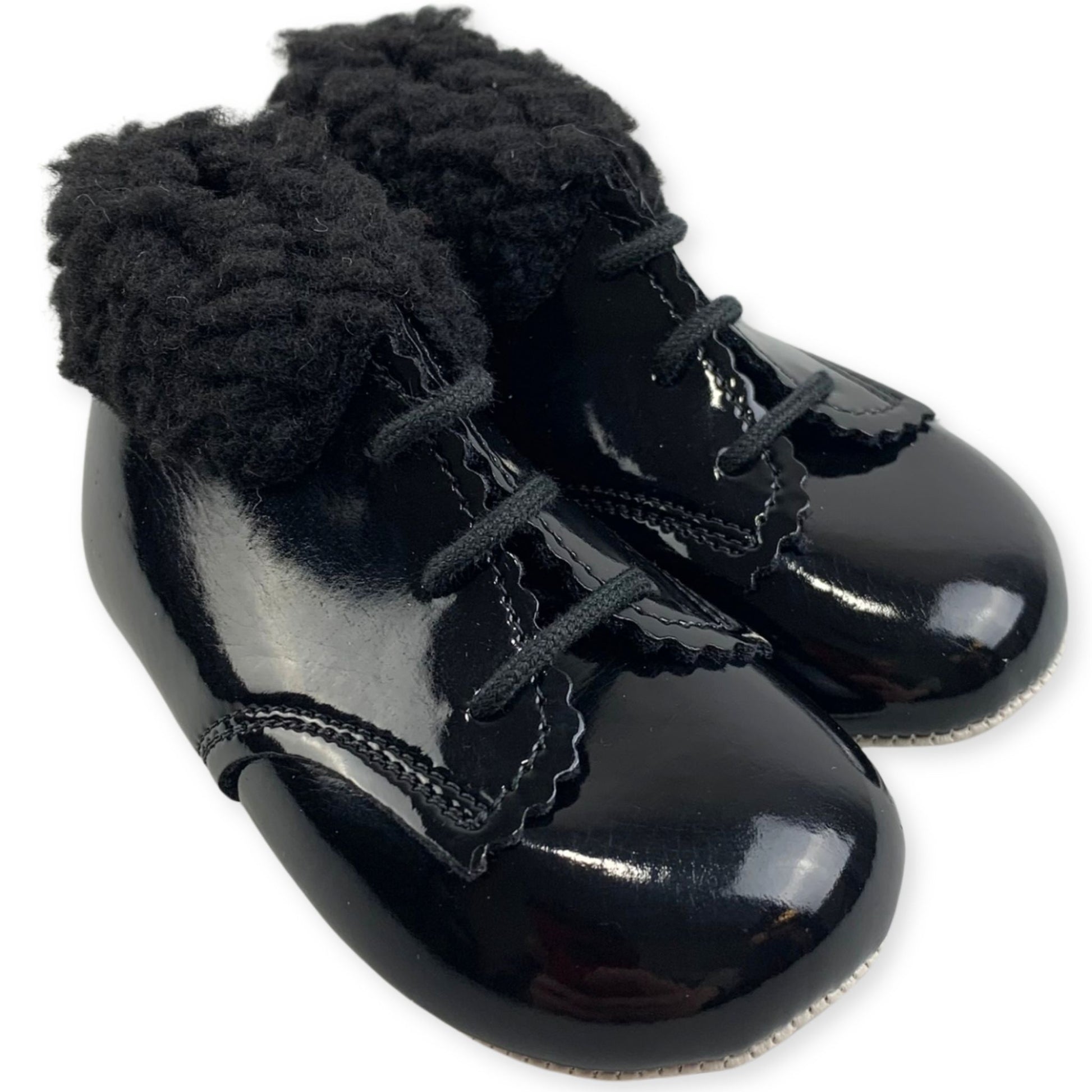 Baby Girls Patent Black Boots With Faux Fur