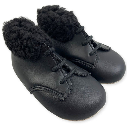 Baby Girls Matte Black Boots With Faux Fur