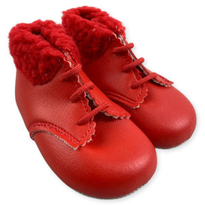 Baby Girls Red Matte Boots With Fur
