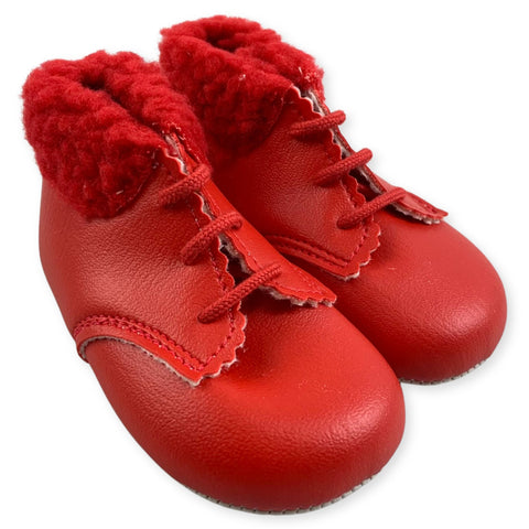 Baby Girls Red Matte Boots With Fur