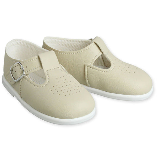 baby unisex hard sole first walker shoes beige