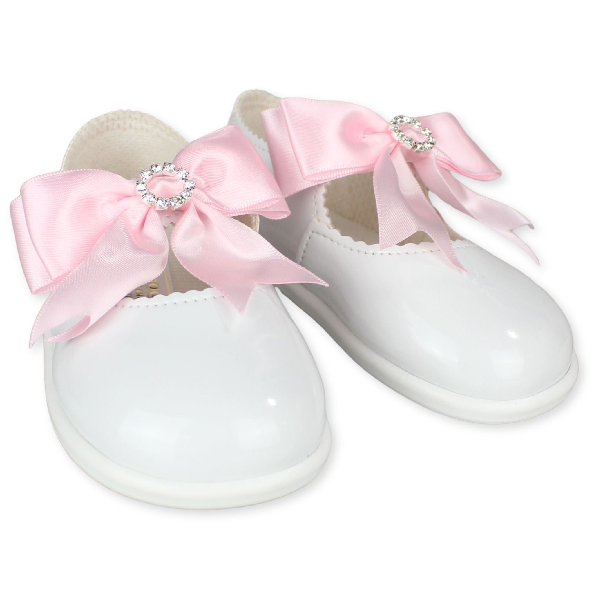 baby girl shoes  with hard sole white with a pink bow