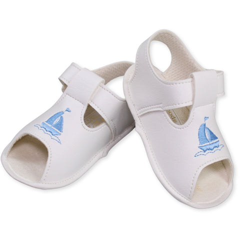 baby boys white summer sandals with blue boat design