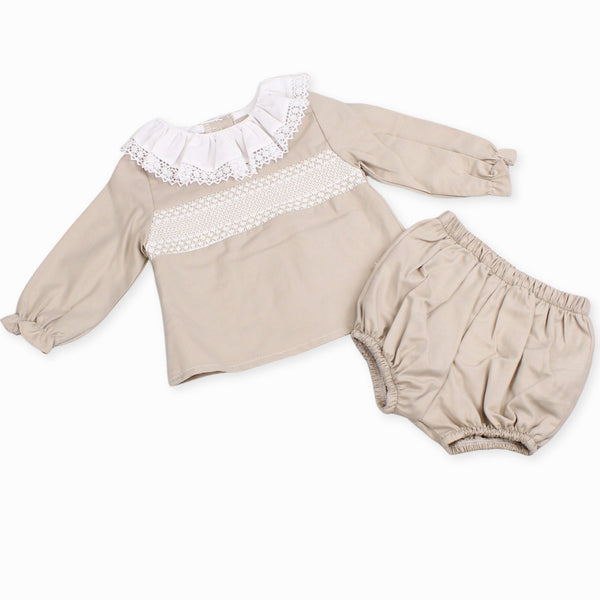 baby girls beige two piece outfit