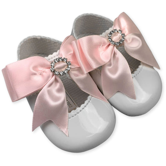 baby girls white patent bow pink shoe