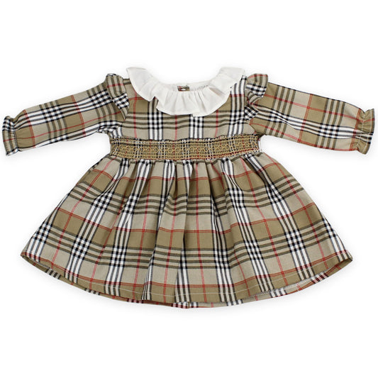 Baby girls beige tartan christmas dress little nosh