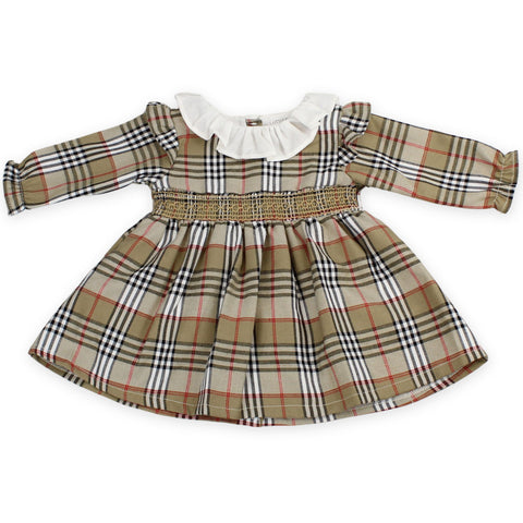 Baby girls beige tartan christmas dress little nosh