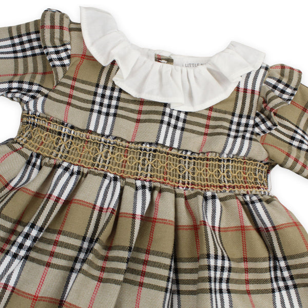 Baby girls beige tartan christmas dress little nosh