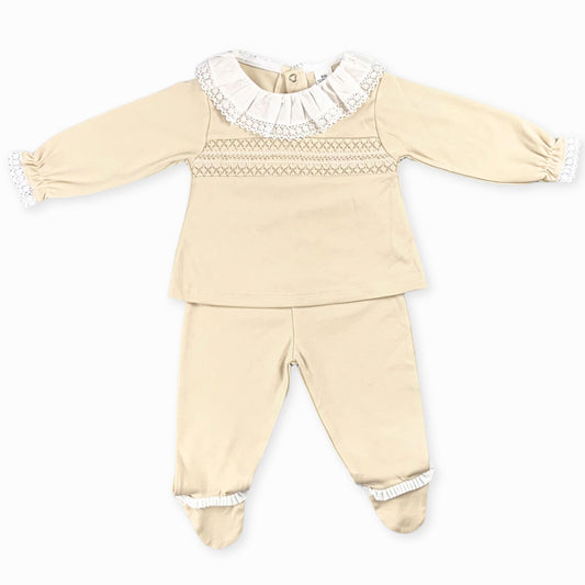 baby cotton two piece baige girls outfit