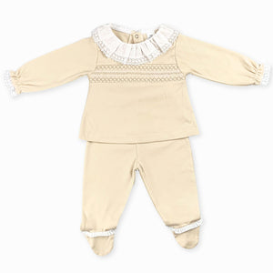 baby cotton two piece baige girls outfit
