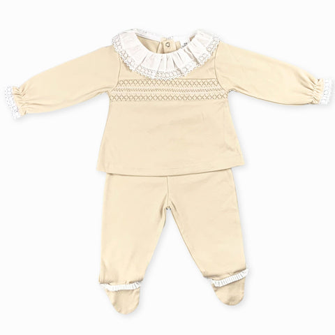 baby cotton two piece baige girls outfit