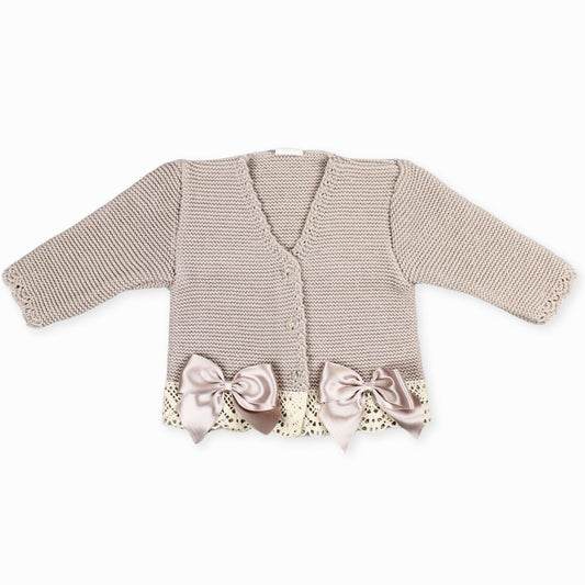 baby girls beige knitted girls cardigan witrh bows