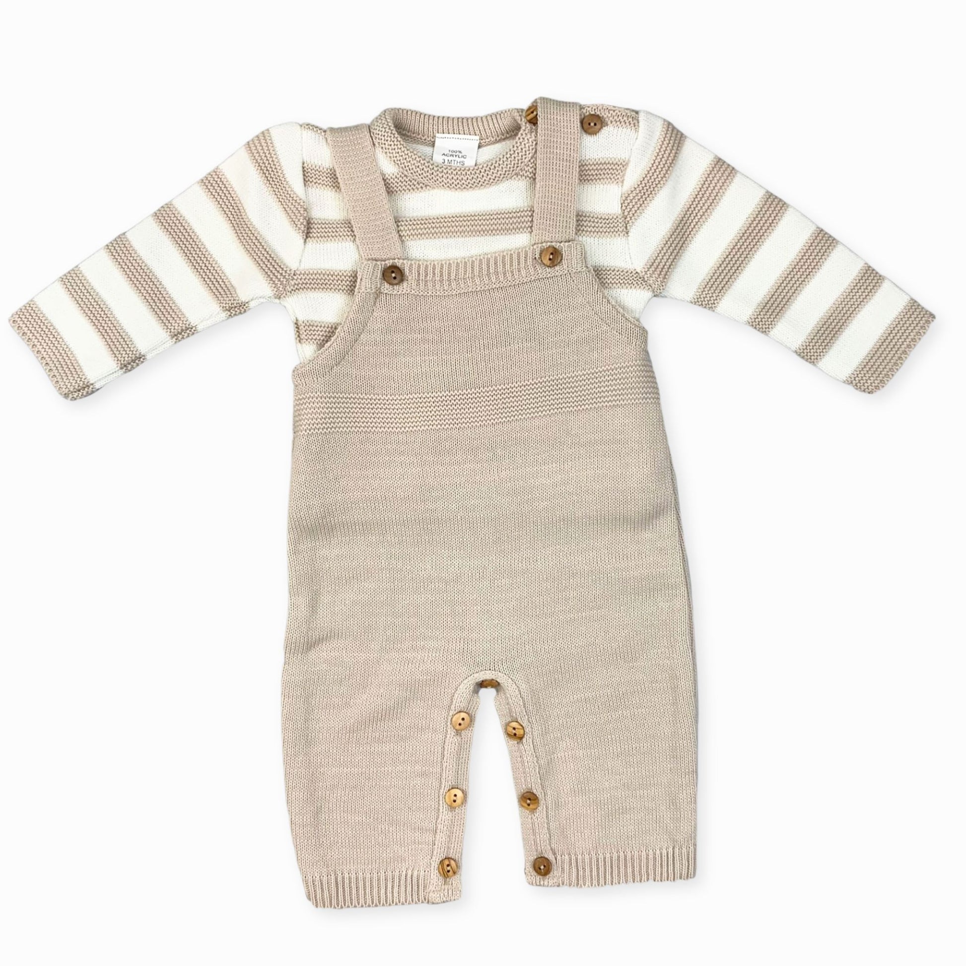 baby boys knitted dungarees outfit beige