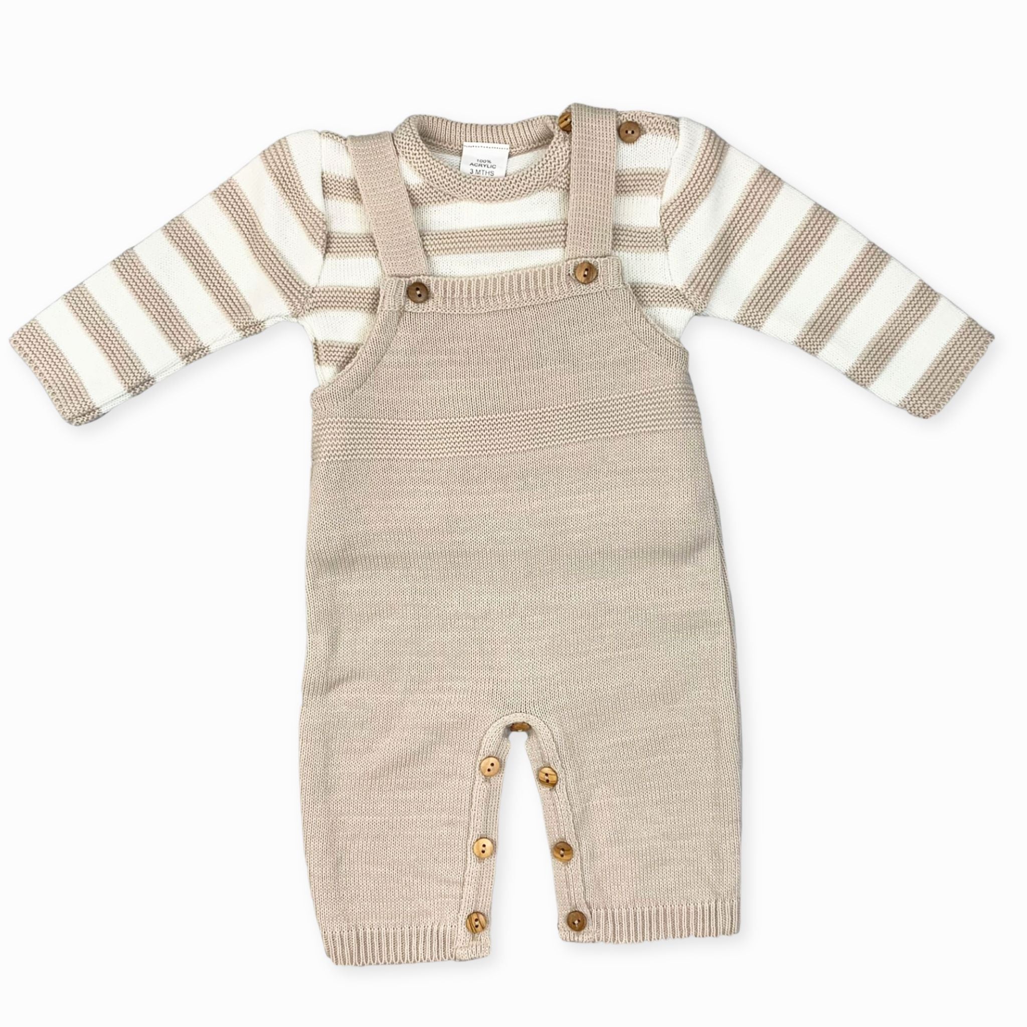baby boys knitted dungarees outfit beige