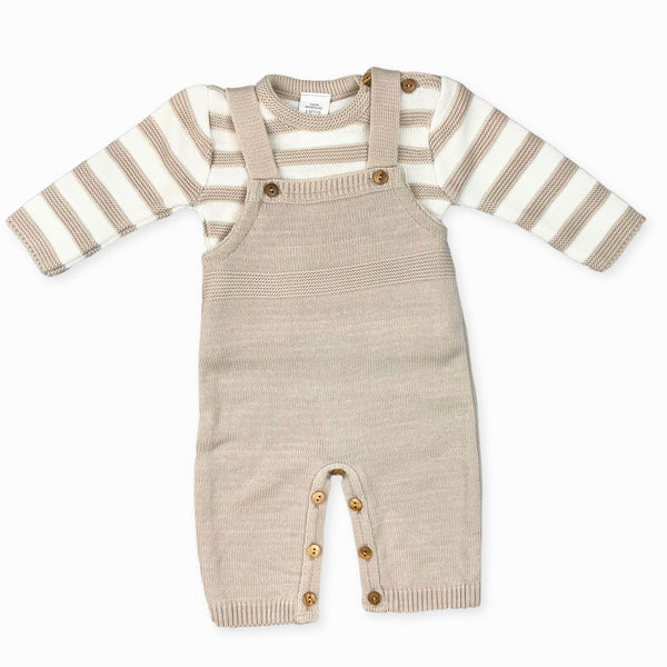 baby boys knitted dungarees outfit beige