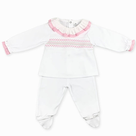 baby girls white and pink two piece outfit