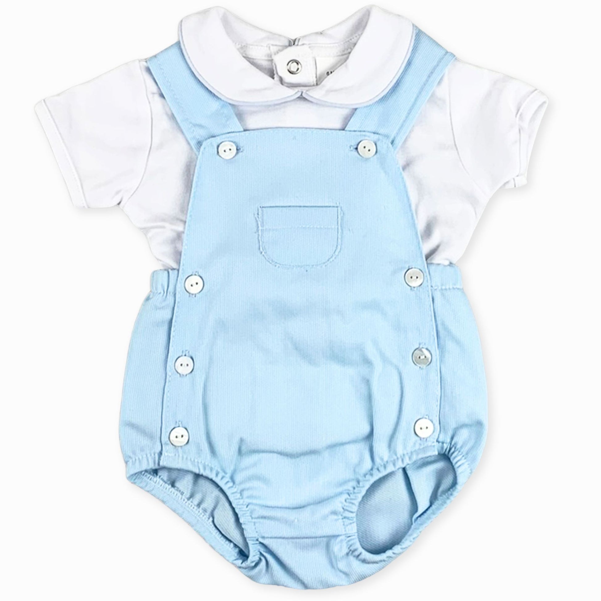 baby boys two piece blue dungarees