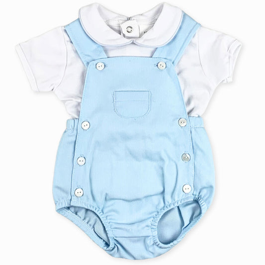 baby boys two piece blue dungarees