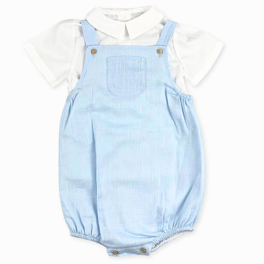 baby boys white and blue two piece dungarees set