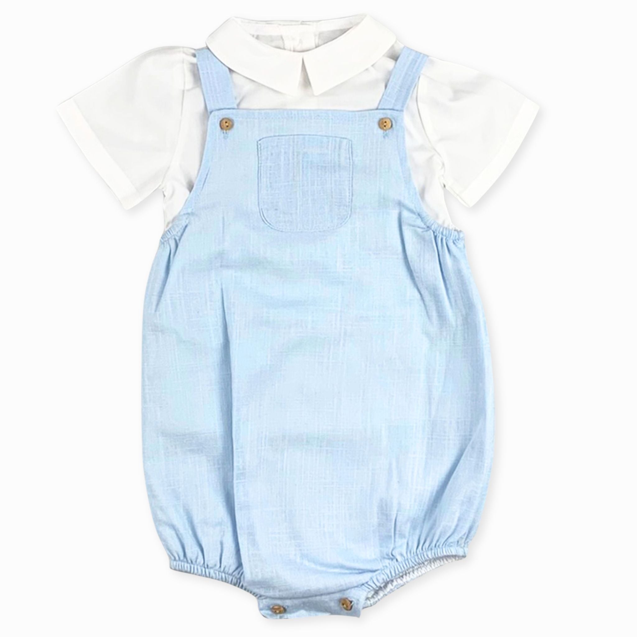 baby boys white and blue two piece dungarees set