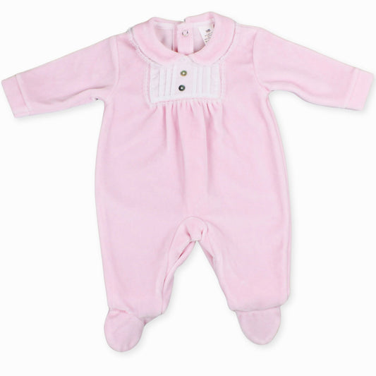 baby girls pink velor sleepsuit