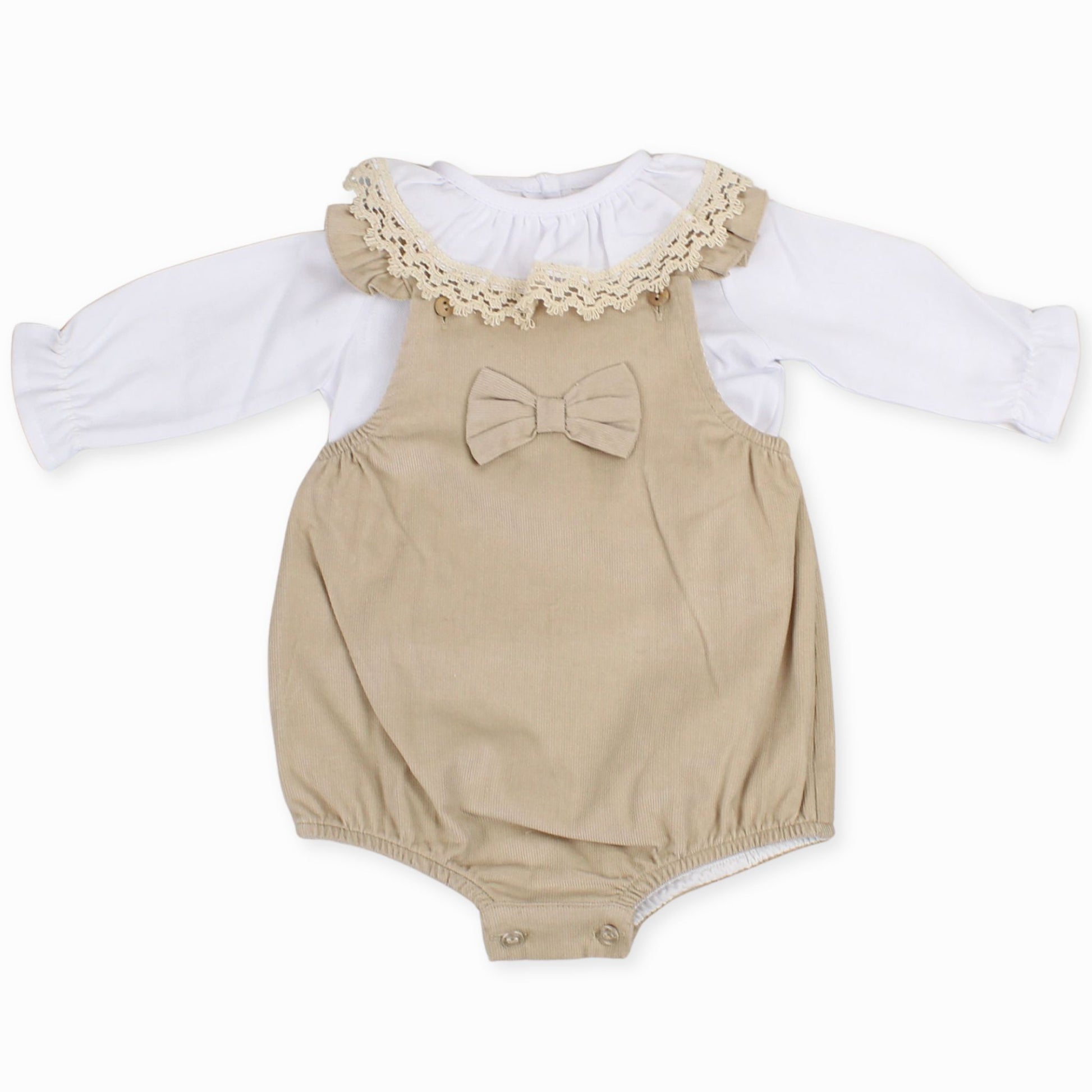 baby girls beige corded romper and shirt
