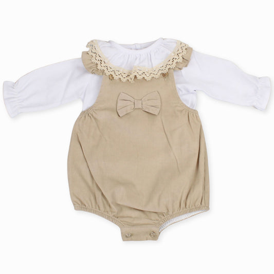 baby girls beige corded romper and shirt