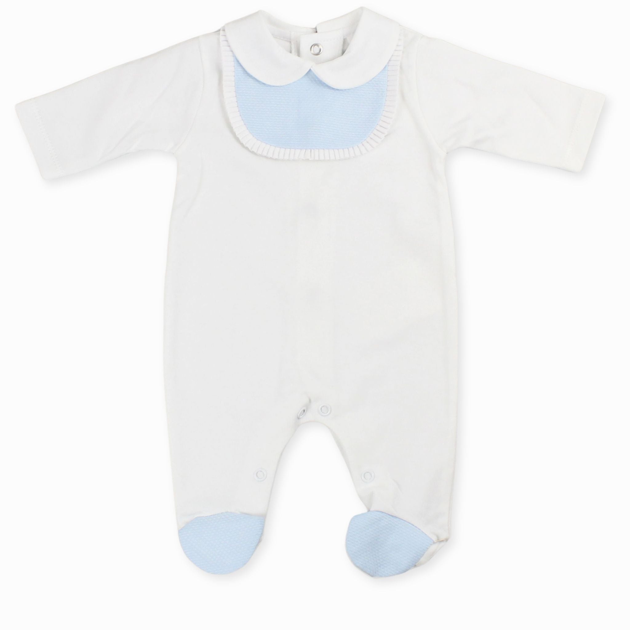 baby boys cotton white and blue sleepsuit