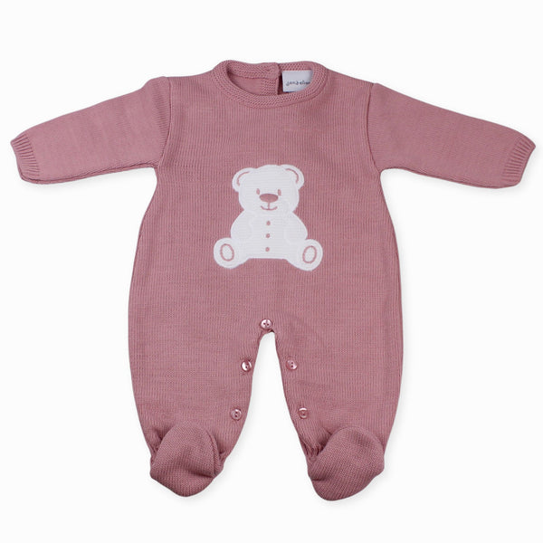pink knitted all in one white bear outfit