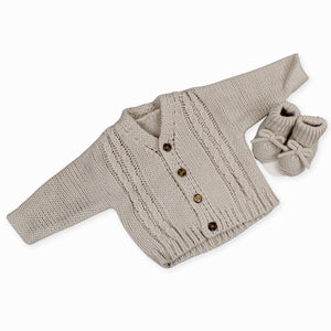 baby boys knitted cardigan and booties