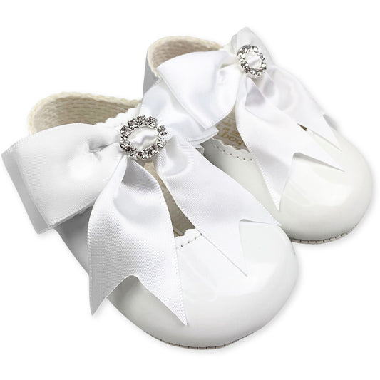 baby girls shoes ideal for christening baypods with bow white