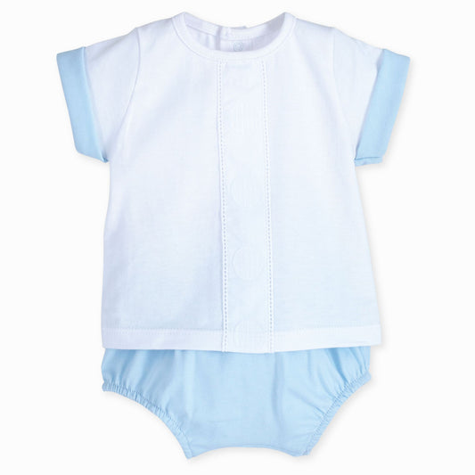 white and blue baby boys top and jam pants