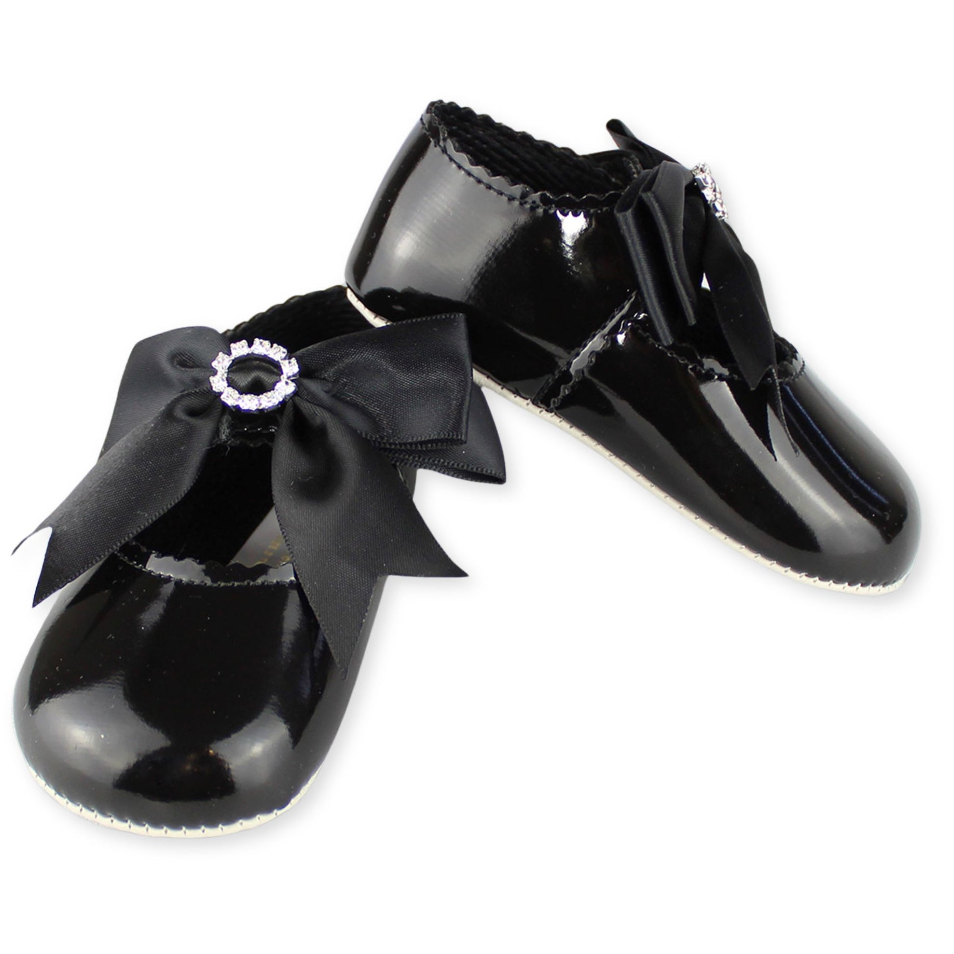 baby girls black diamante bow shoes