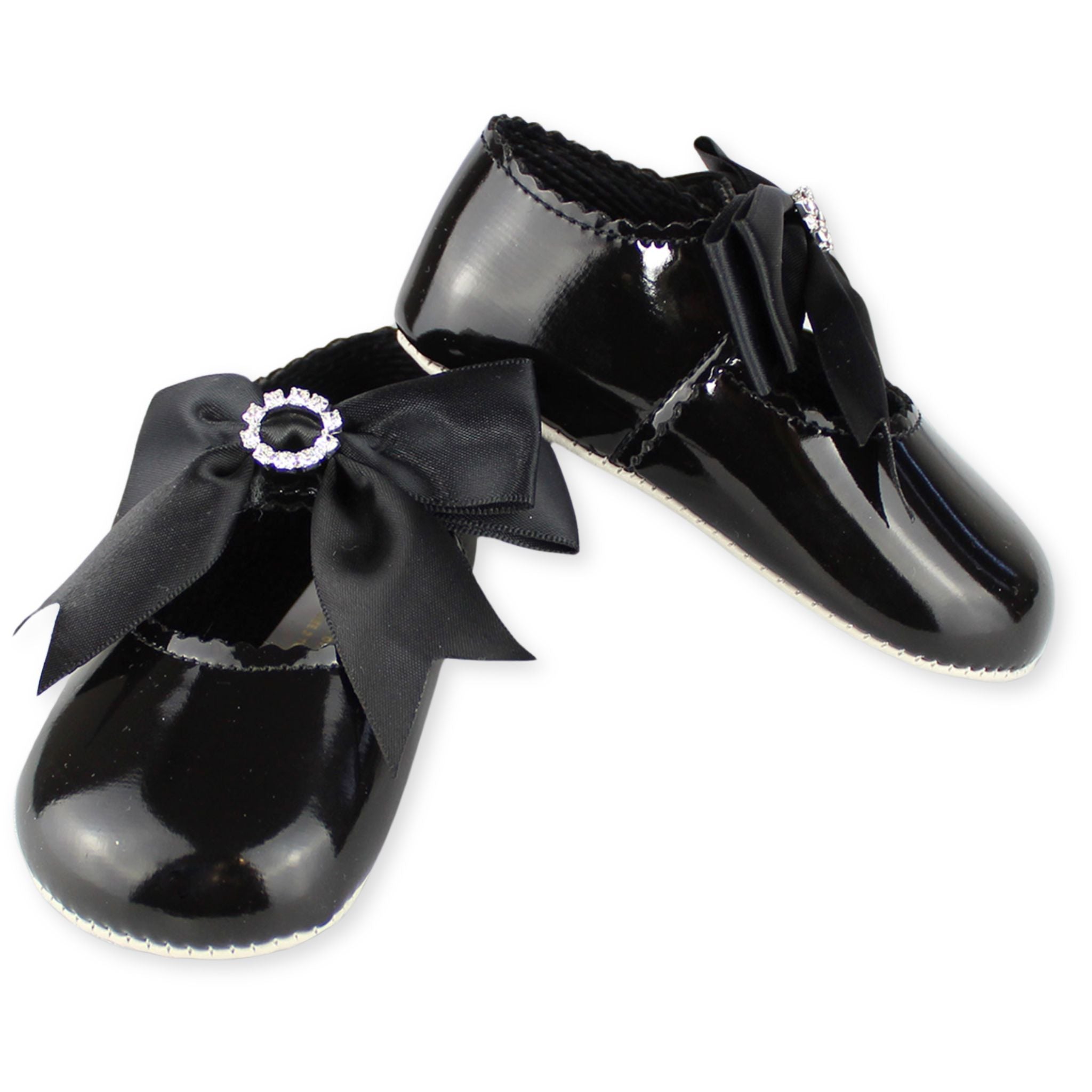 baby girls black diamante bow shoes