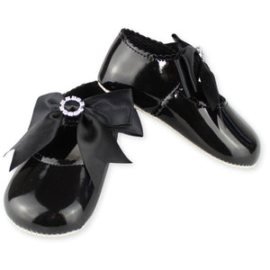 baby girls black diamante bow shoes