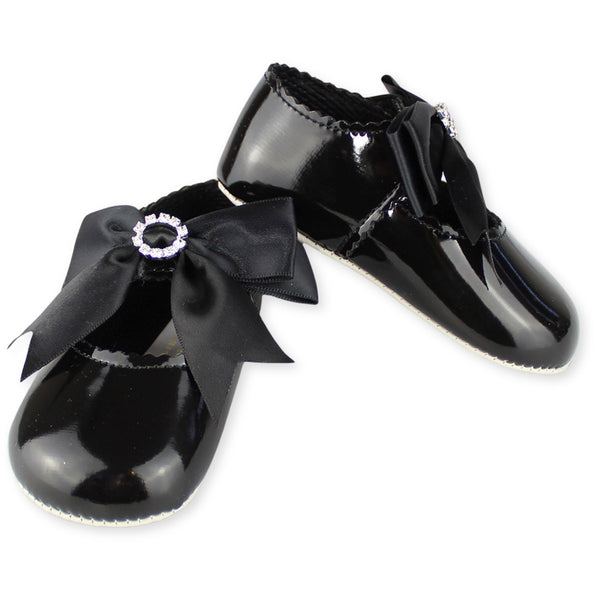 baby girls black diamante bow shoes