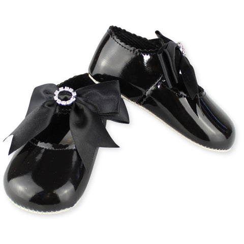 baby girls black diamante bow shoes
