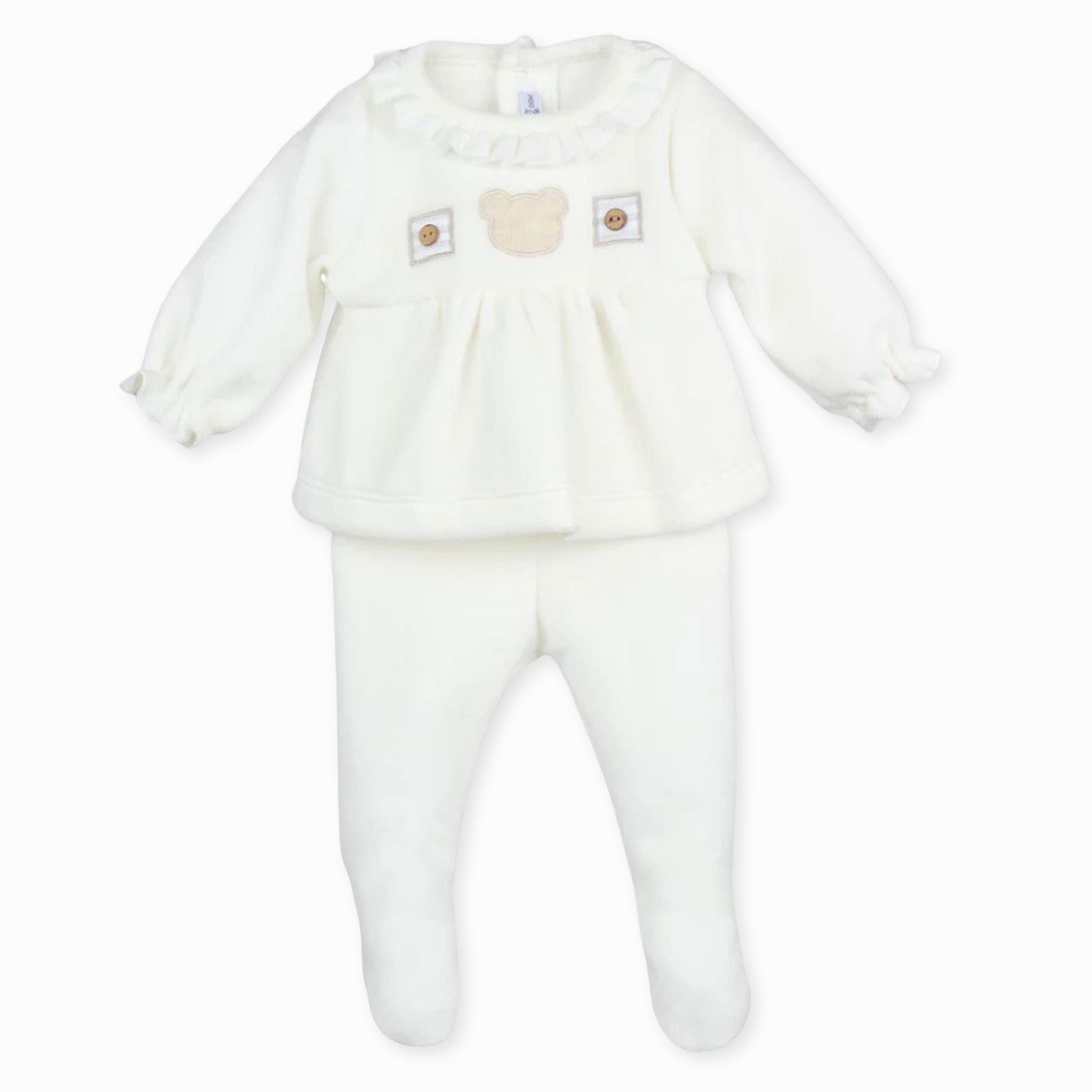 Baby Girls Two Piece Velour Sleepsuit - Cream - Calamaro 11001