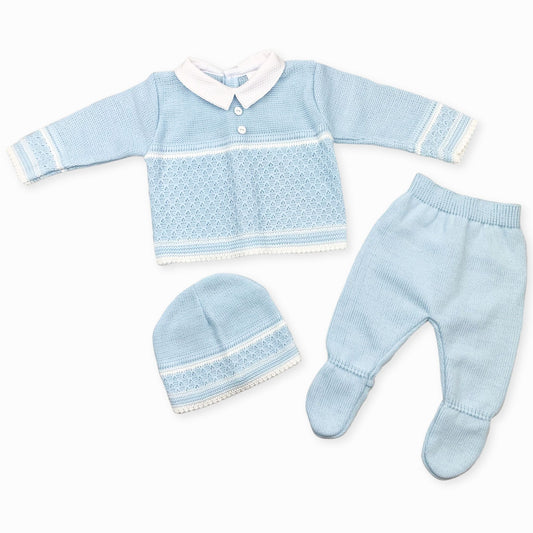 baby boys three piece knitted striped outfit