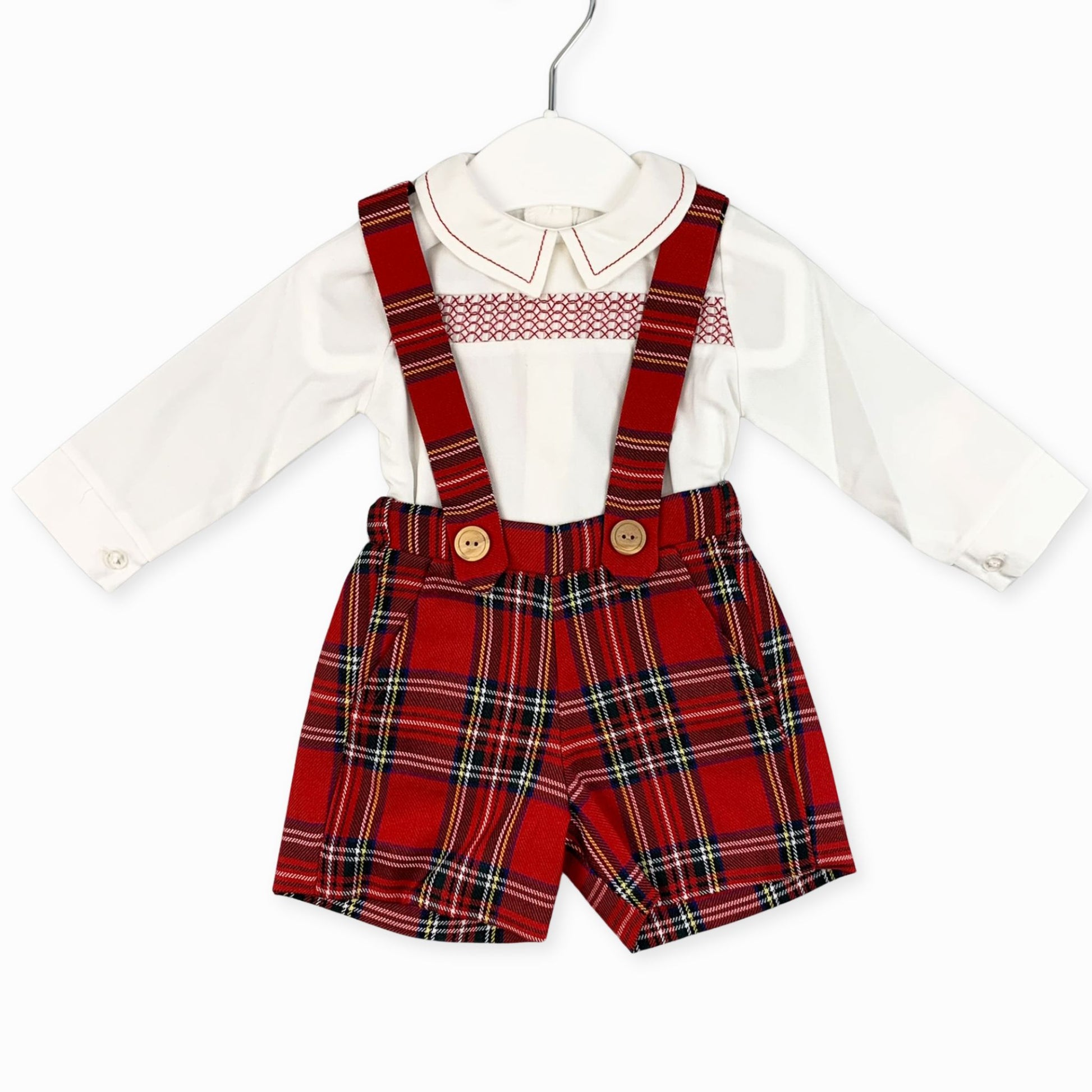 Get Festive with our Baby Boys Red Tartan Shirt and Short with
